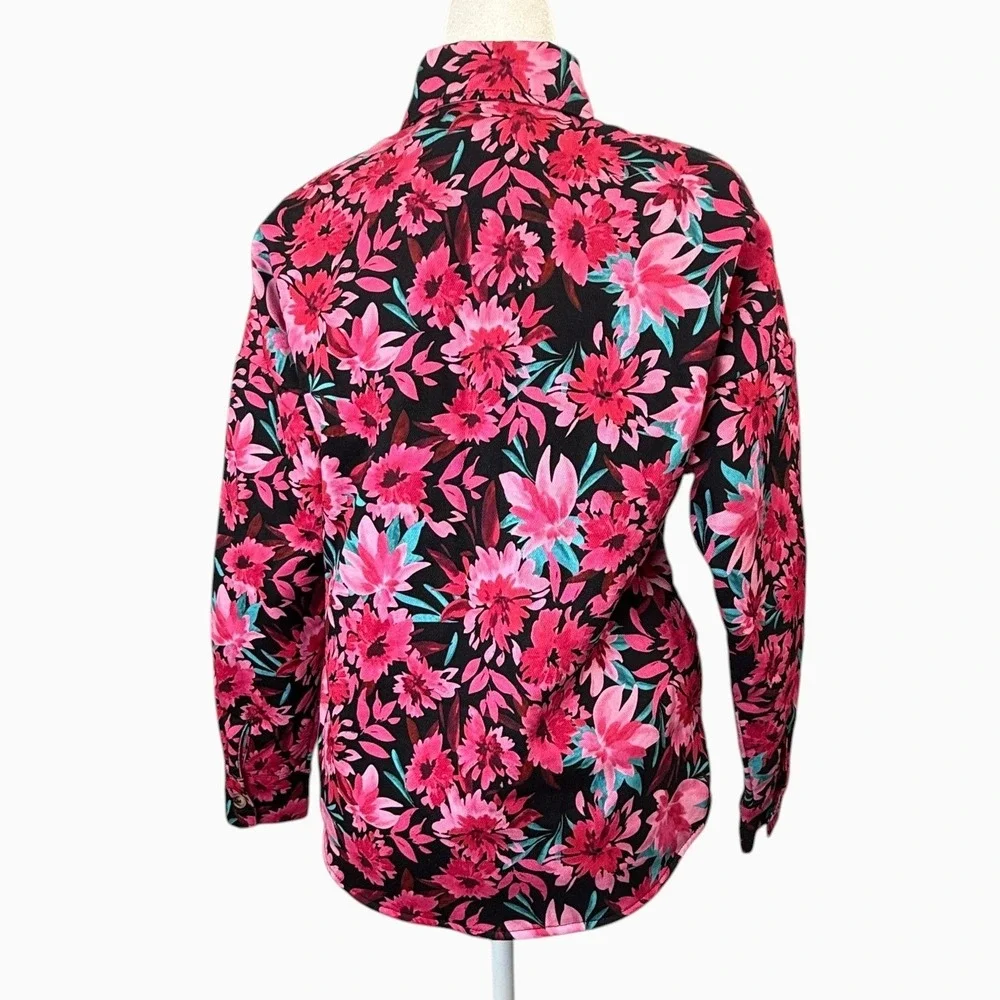 💜 Emily Wonder Floral Faux-Fur Lined Shacket Jacket – Pink & Black Size M  NWT